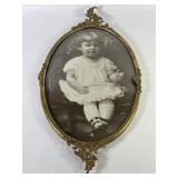 Antique Brass Filigree Bubble Glass Picture Frame