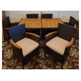 7-Piece Black Rattan Wood Top Patio Dining Set
