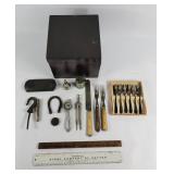 Cutlery, Ad Rulers, Glasses Case+ w/ Wood Box (15)