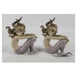Lladro 'Illusion' Porcelain Mermaid Statuettes