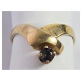14k Asymmetrical Blue Sapphire Ring (Sz. 6)