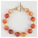 14k Faceted Orange Carnelian Beaded Bracelet