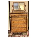 Antique Empire Tiger Oak Mirrored Dresser