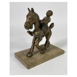 Whimsical Man On Horseback Brass Sculpture