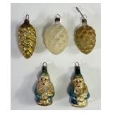 MCM Glass Santa & Pine Cones Christmas Ornaments