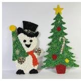 Melted Popcorn Plastic Christmas Tree & Snowman
