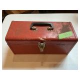 TOOL BOX W TOOLS, VICE GRIPS, WRENCHES, PLIERS