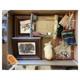 BOX OF FRAMES AND PICTURES ETC