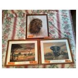 LOT OF 3 PICTURES-ELEPHANT, LION, ZEBRA