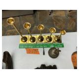 BRASS CANDLESTICKS + BELL LOT