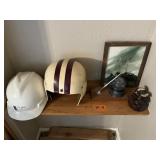 LOT- 2 HELMETS, PAINTING, INSULATORS