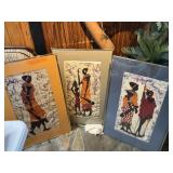 AFRICAN PICTURES ON FABRIC LOT OF 3 36" X 24"