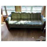 LIGHT GREEN LEATHER COUCH- 80" LONG WELL WORN