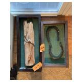 LOT-HORSESHOES, HAND CARVED OWL, WOOD FRAMED ART