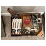 LOT OF PEWTER, VHS- WOOD CARVING, ETC