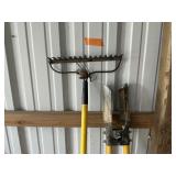 2TOOLS- POST HOLE DIGGER, RAKE