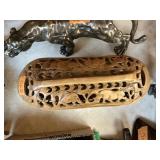 AFRICCAN HAND CARVED WOODEN BASKET, 18"X7"X8.5"