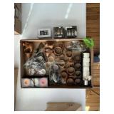 NAPKIN RINGS LOT, CARVED WINE STOPPERS, ETC