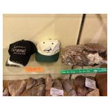 2 HATS, ROCK,MINERAL CLUSTER?
