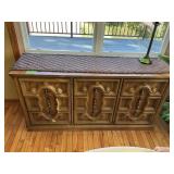 9 DRAWER WOODEN VINTAGE BUFFET, LAMP