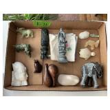 CARVED STONE, JADE PIECES, S/P SHAKERS ETC