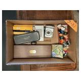 CANON CAMERA, PENS, FIGURINES