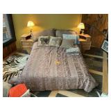 QUEEN BED W HEAD BOARD 8FT 6" LONG  +SIDE TABLES