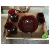 LOT OF 5 RUBY RED GLASSWARE