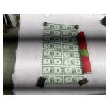 SHEET UNCUT 2 DOLLAR BILLS- 16 BILLS- 1976