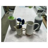 PITCHERS + VASES W ENAMEL SPOON + LADLE X6