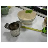 HULL BLUE BANDED BOWL 9.5 ' W METAL PITCHER LOT X2