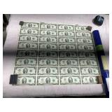 SHEET UNCUT 2 DOLLAR BILLS-32 BILLS-1995