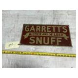 GARRETTS SNEFF PAINTED TIN SIGN VINTAGE
