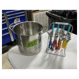STAINLESS STOCKPOT + COLORED FLATWARE LOT