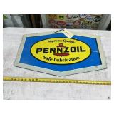 PENNZOIL LUBE SIGN WOOD BACKED PLASTIC TOP