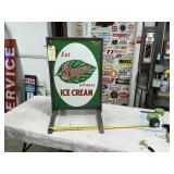 BREYERS ICECREAM PORCELAIN DOUBLE SIDED SIGN+STAND
