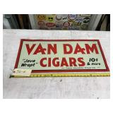 VAN DAM CIGARS PAINTED TIN SIGN, 30' X 13.5', ETC