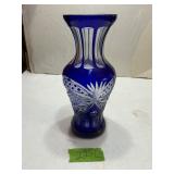 COBALT CUT TO CLEAR 12' BOHEMIAN VASE