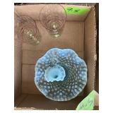 SEE DESC: FENTON BLUE OPALESCENT HOBNAIL GLASS ETC