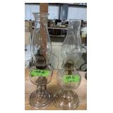 CLEAR GLASS PEDESTAL OIL LAMPS WITH GLOBES