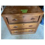 WALNUT VICTORIAN THREE-DRAWER CHEST WCARVED PULLS