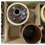 TWO TONE STONEWARE JUG, GLAZED PITCHER SEE DETAILS