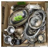 BOX OF SILVER PLATE ITEMS & PEWTER