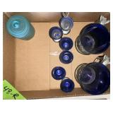 COBALT BLUE GLASS AND METAL OVERLAY GLASSES  ETC