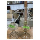 CLEAR GLASS PEDESTAL OIL OR KEROSENE LAMPS