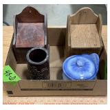 X2PRIMITIVE FARMHOUSE WOODEN WALL HANGING SALT BOX