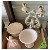 JEANNETTE GLASS PINK SHELL MILK GLASS SEE DETAILS