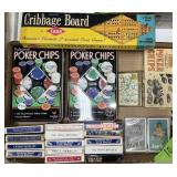 CARDS, POKER CHIPS, CRIBBAGE