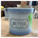 GLAZED STONEWARE BUTTER CROCK #3 WITH WIRE BAIL