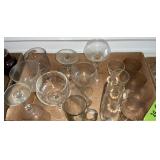 CLEAR GLASS WINE GLASSES, GOBLETS, MAY VASE